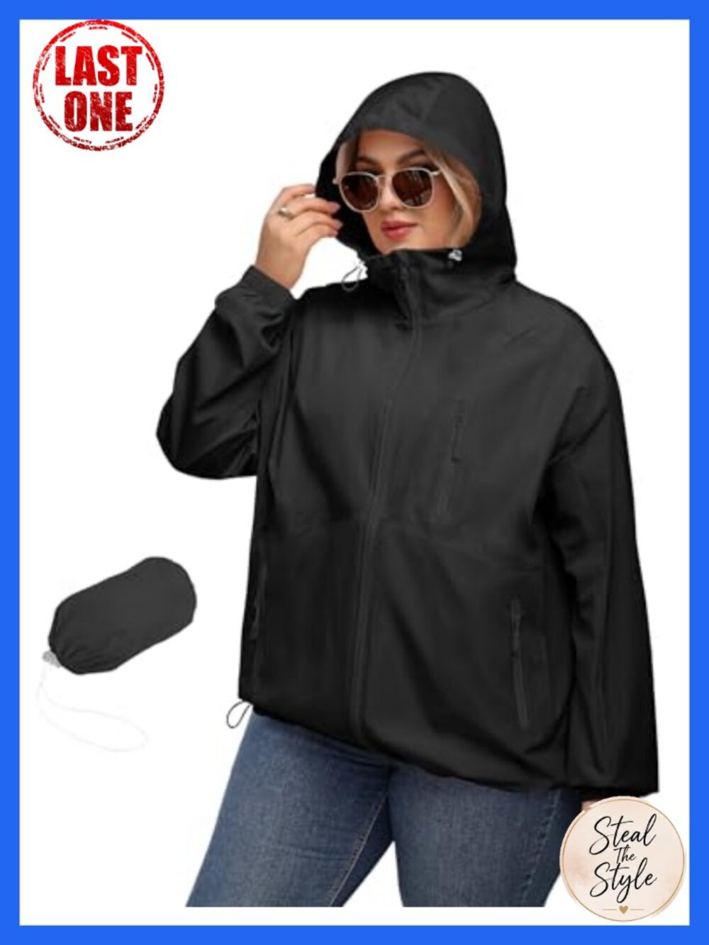 Plus Size Women's Waterproof Rain Jacket with Hood, Lightweight & Packable